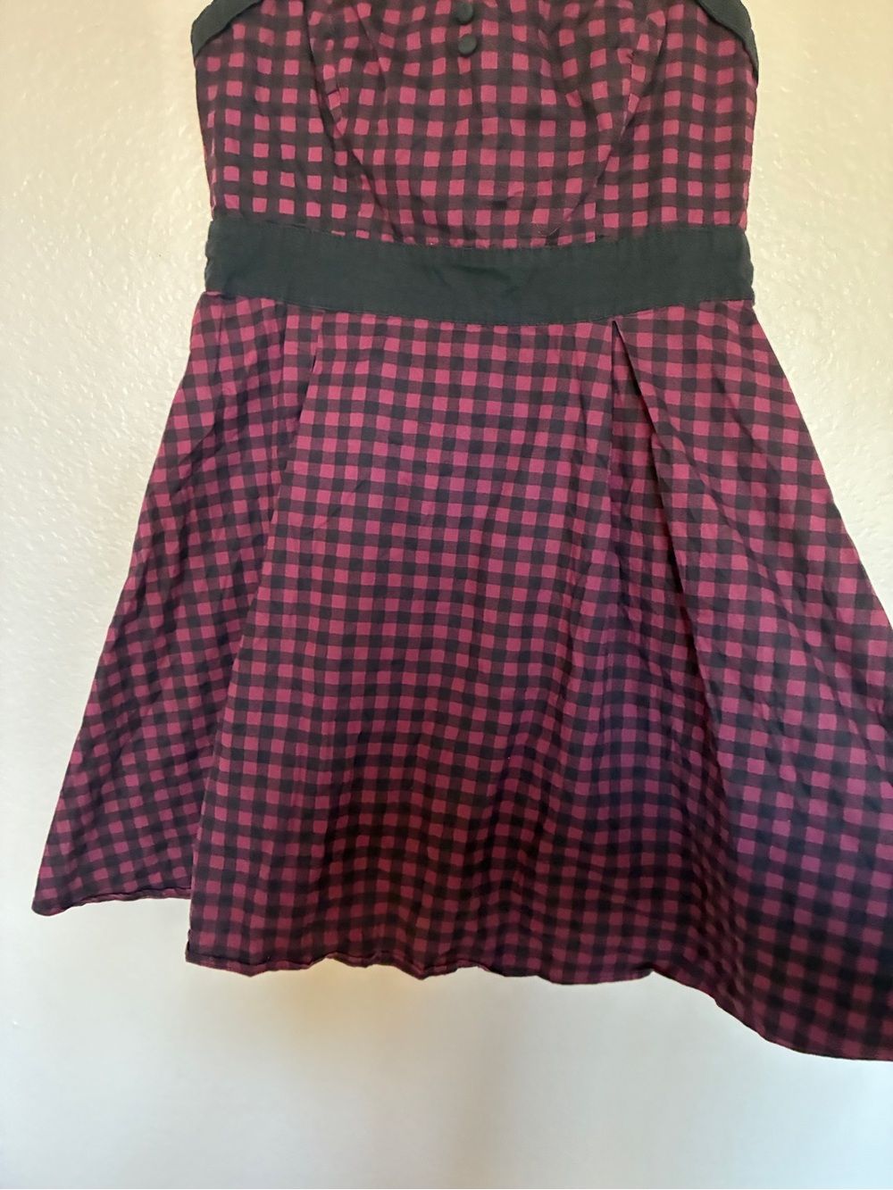 Hot Topic Size L Black Maroon Checked Babydoll Dress Buttons Y2K Grunge Alt - Picture 4 of 8